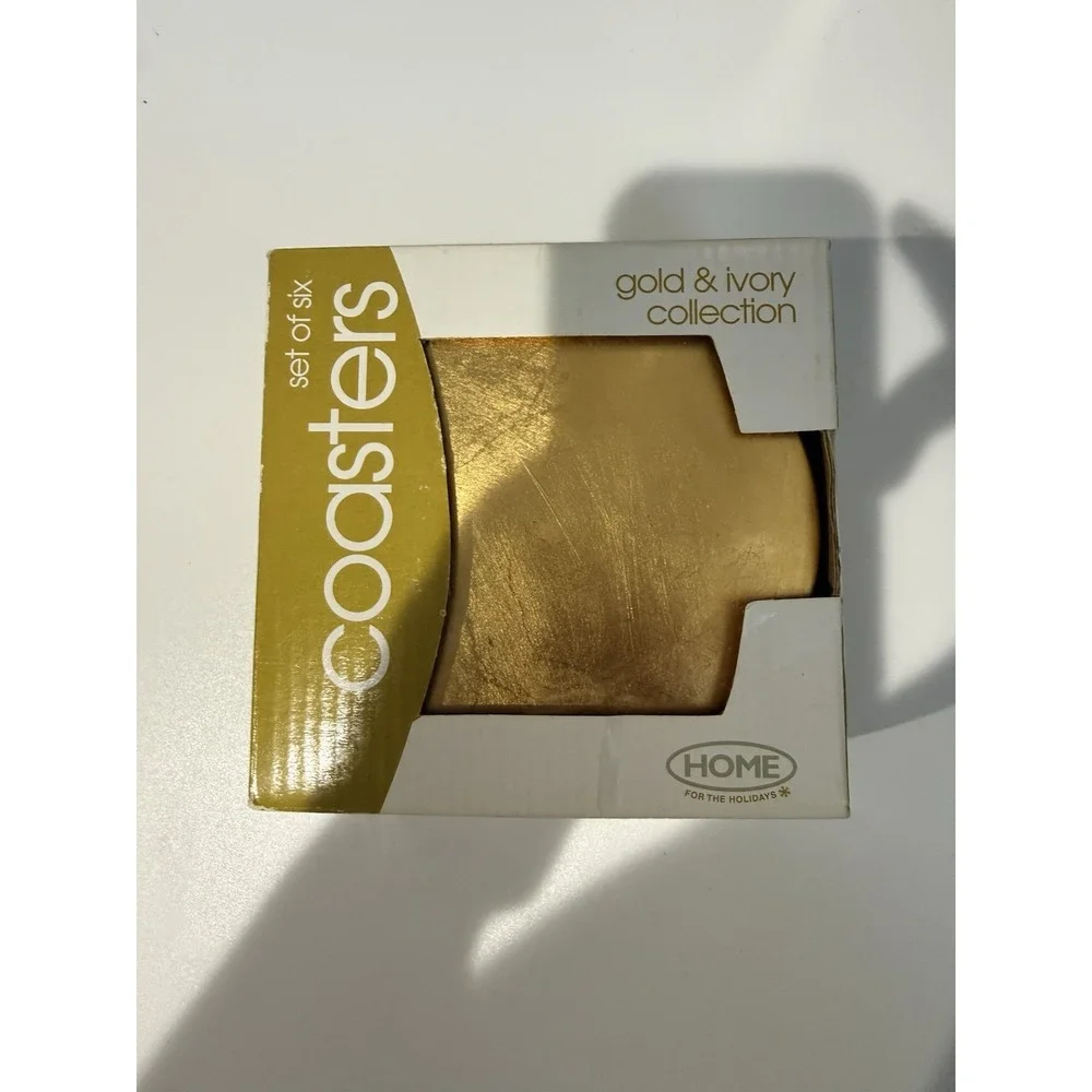 Home For The Holidays Gold And Ivory Collection Set Of 6 Coasters‎ NEW S